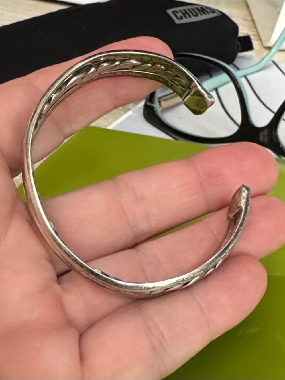 925 Sterling Silver Mexican Braided Detail Open Cuff Bracelet